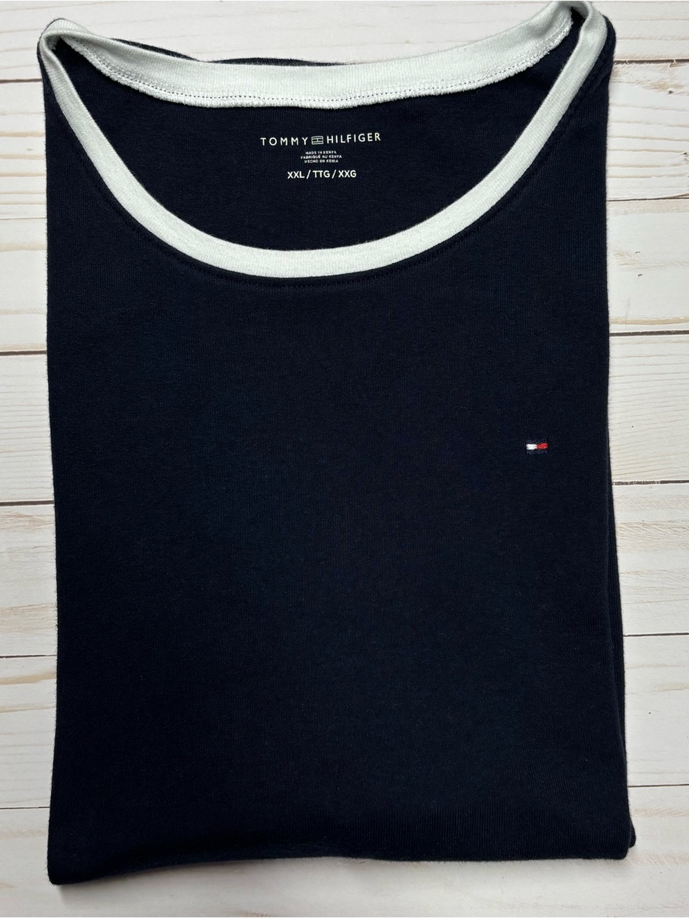 Tommy Hilfiger Navy Short-Sleeve Tee with White Neck Trim